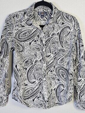 American Living Women’s Medium Black White Paisley Button Down Shirt